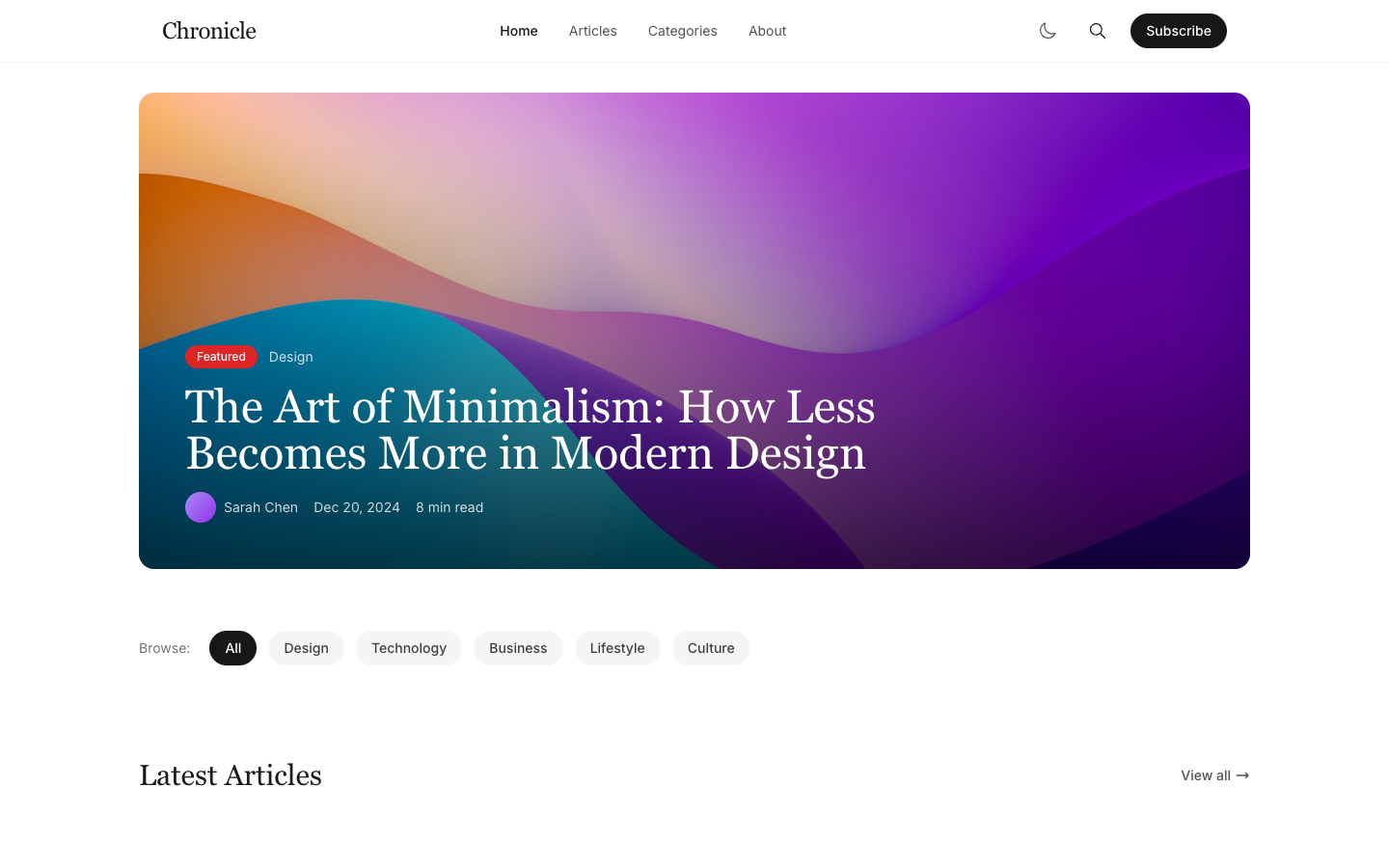 Chronicle - Elegant blog and magazine website template with responsive design