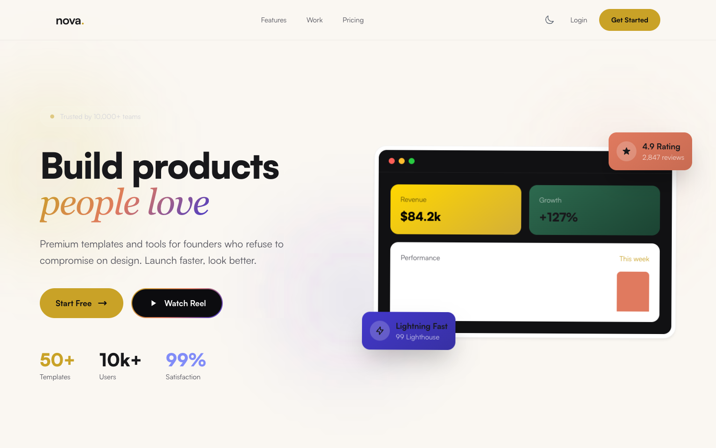 Nova - Dark mode SaaS template with bento grid layout and Tailwind CSS