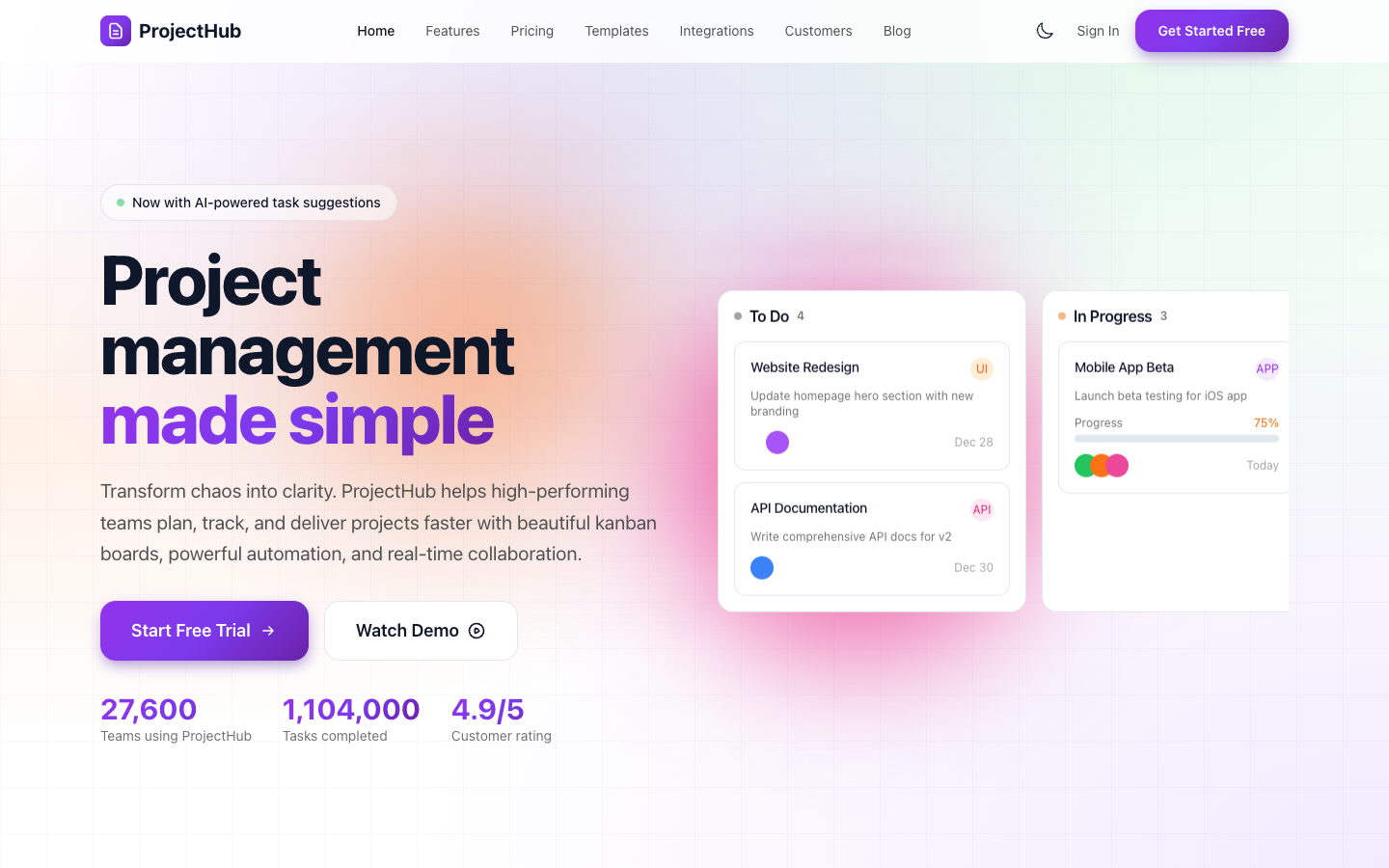 ProjectHub Template Preview