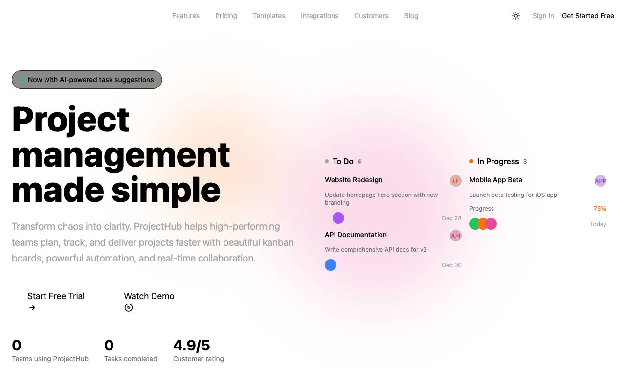 ProjectHub Template Preview