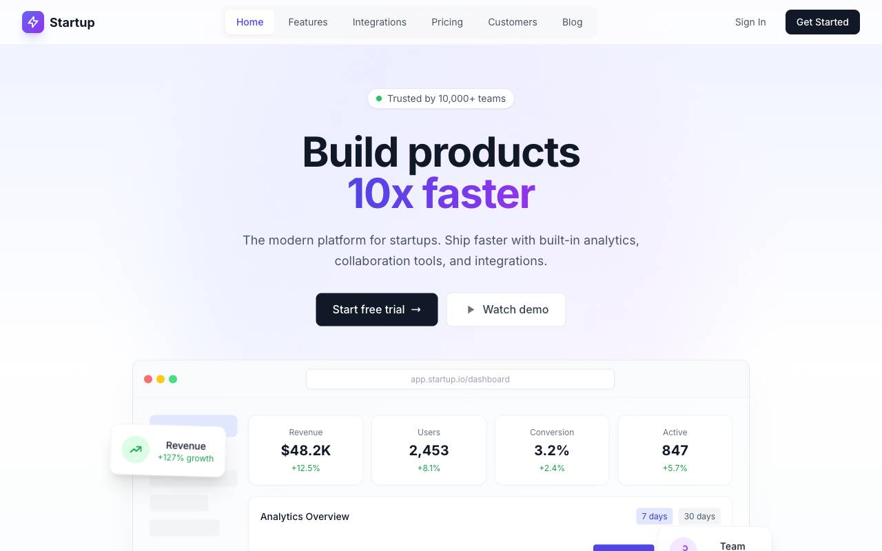 Startup Template Preview